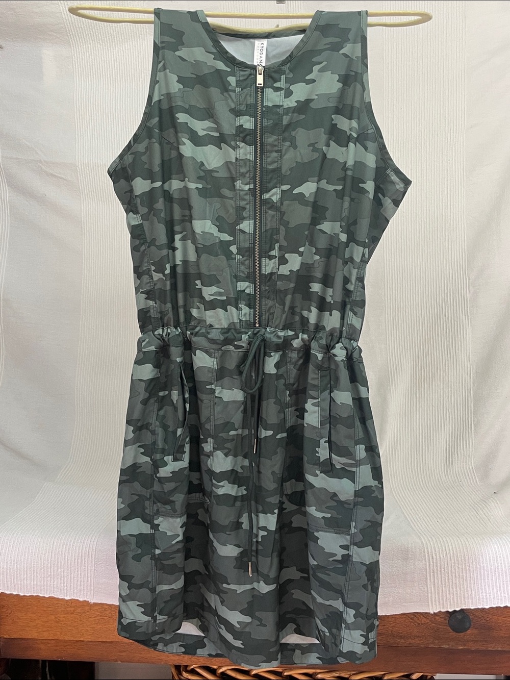 Kyodan Green Camo Zip-Front Drawstring Dress